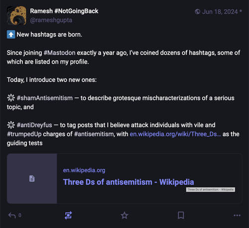 screenshot of post from https://mastodon.social/@rameshgupta/112636785182936113