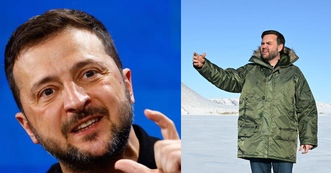 Splitscreen images of #Ukraine's President #Zelenskyy and #US VP #Vance gesturing a "size" of about 2 inches