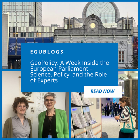 Image description: A collage of the European Parliament building and two individuals with text reading: " A Week Inside the European Parliament – Science, Policy, and the Role of Experts. Read Now". 