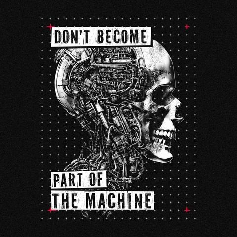 T-shirt with an impressive and dystopian design. The central image is a human skull that seamlessly transforms into mechanical components and cables, symbolising the fusion of man and machine. The background consists of a grid pattern with small red accents that emphasise the futuristic theme. The text ‘DON'T BECOME’ is written in white above the image, while the sentence ‘PART OF THE MACHINE’ is also placed in white below. The font looks edgy and modern, in keeping with the technological theme.

This T-shirt appeals to people who want to take a critical look at the increasing technologisation and automation of society. It combines a strong visual statement with a unique design and is ideal for fans of futuristic or dystopian aesthetics.

Translated with DeepL.com (free version)