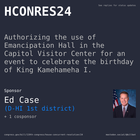 Description of HCONRES24, and a depiction of its sponsor, Ed Case.
