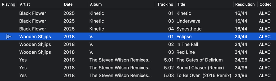 Screen shot of the foobar2000 audio player application.
