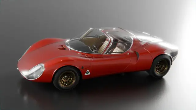 Rendering of an Alfa Romeo 33 Stradale with my custom environment map made with Blender.