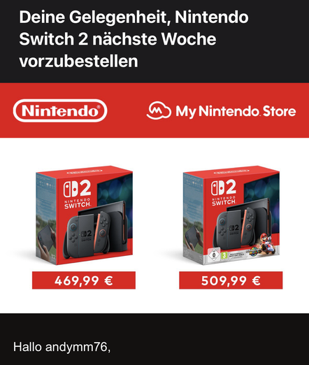 Das Bild zeigt die Nintendo Switch 2 einmal in der Basisversion und im Mario Kart World Bundle.