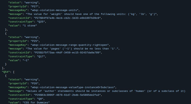 JSON representing exported Wikibase constraint violations