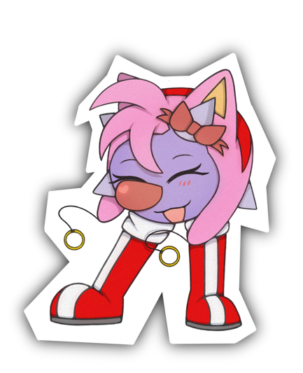 A purple spikeball girl cosplaying as Amy Rose