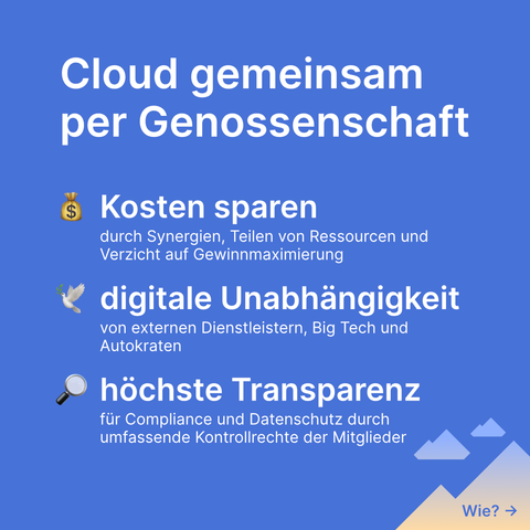 Eine Übersicht, die die Vorteile einer Genossenschaftsgrüngung für Nutzende von Cloud-Infrastruktur zeigt.