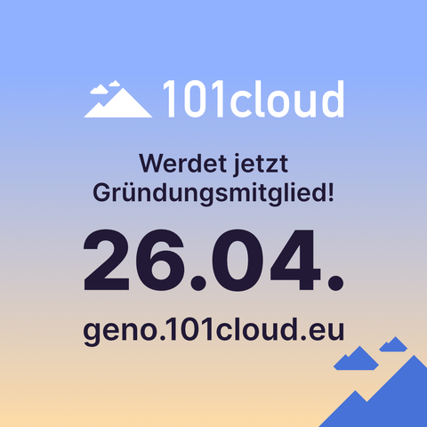 Werde jetzt Gründungsmitglied! Es wird auf eine Infoveranstaltung für Interessierte und potenzielle Gründungsmitglieder am 26.04.2025 hingewiesen. Die URL zur Anmeldung ist https://geno.101cloud.eu
