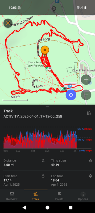 screenshot of a mountain biking activity shared from GadgetBridge to OSMAnd~