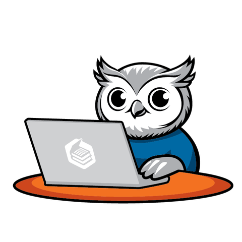 LibreTexts mascot, Benny the Owl, working on a laptop