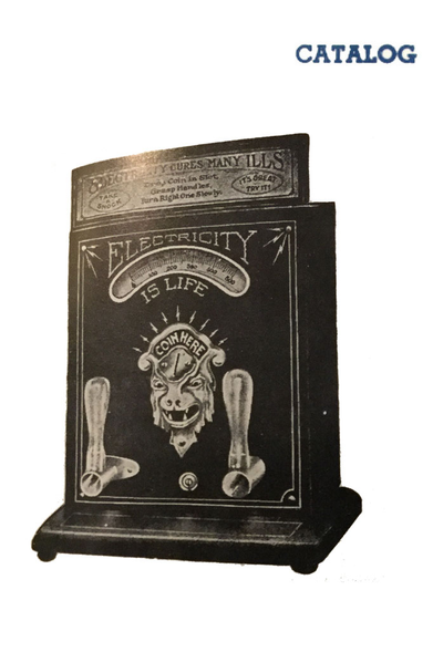 A catalog photo of the Mills Novelty Firefly, better showing off the beast-head centerpieces which also acts as the coin slot.