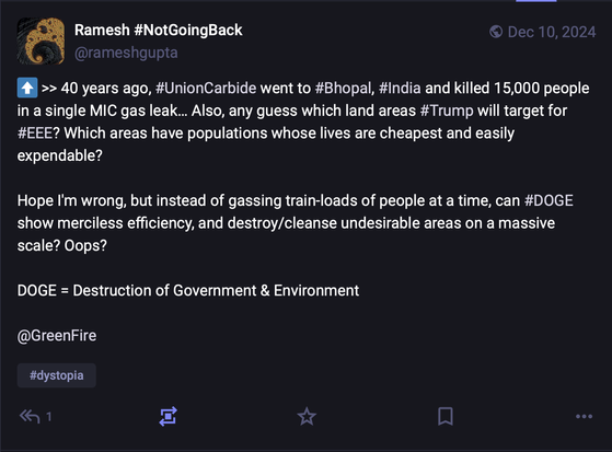 Screenshot of post at https://mastodon.social/@rameshgupta/113631340212220931