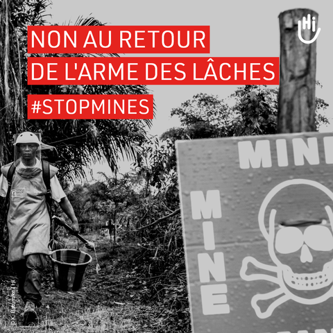Visuel avec un panneau "MINE" et l'indication "Non au retour de l'arme des lâches. #STOPMINES"