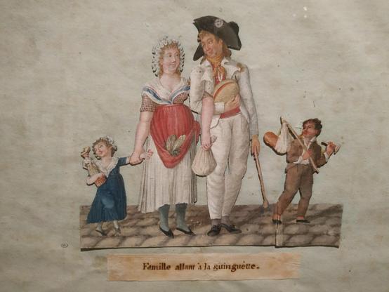 Une famille de l'époque révolutionnaire, en 1793-1794, se rend à la ginguette, un café populaire où l'on danse en plein air