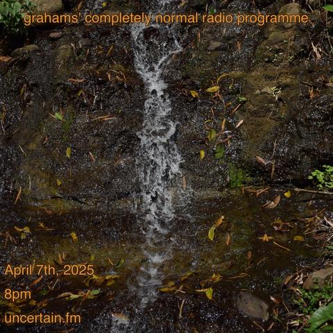 A babbling stream falling over rocks

Orange text overlaid promoting a radio show, details in the main post.