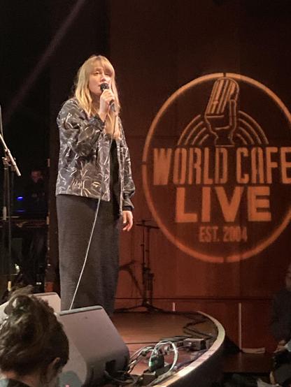 Photo of The Weather Station performing a WXPN Free At Noon show at World Cafe Live in Philadelphia on April 4, 2025.