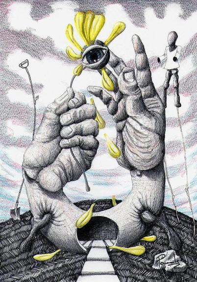Pen on Paper and colour pencils A3
