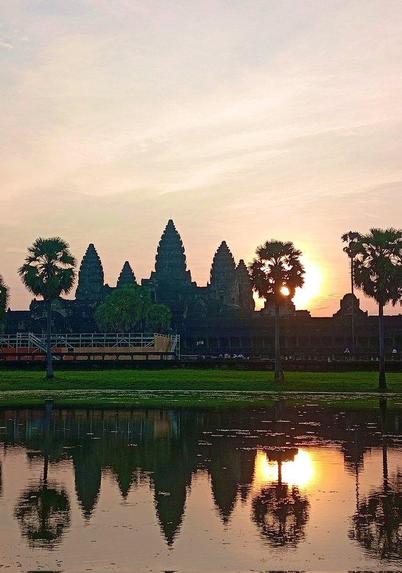 Sunrise at Angkor Wat makes it more spectacular for photo shooting