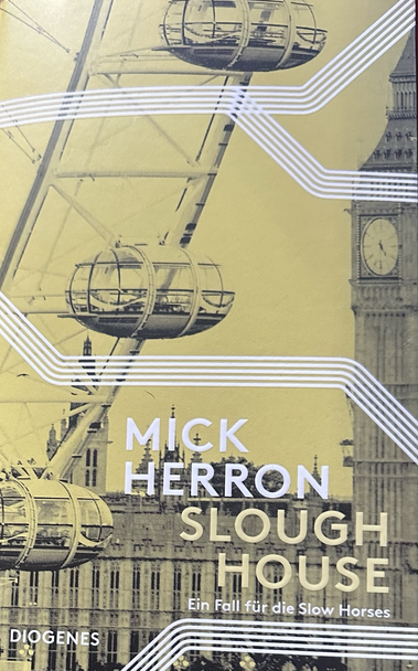 Buchcover in Gelbtönen: links sieht man einen Teil des London Eye, rechts ein Stück von Big Ben