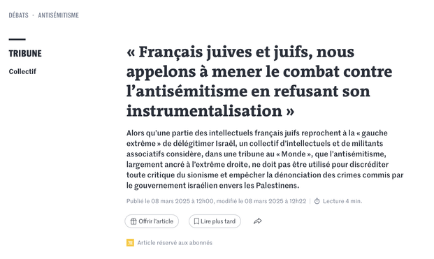 Titre d'une article du _Monde_ du 8 mars 2025