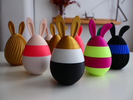 Collection of easter eggs (plain and ribbed) with perky and floppy bunny ears