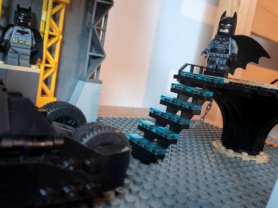 Batman's console, with steps leading down to the Batmobile