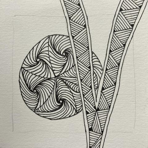 Two parts of the inked patterns finished - the V-shaped “tree” and round “well”