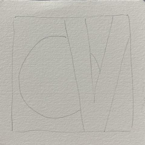 Pencil string showing a V-shaped tree and circular well inside a square border