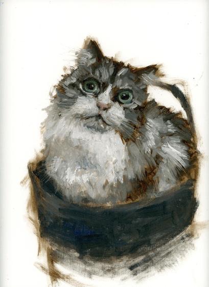 oil painting of a ragamuffin cat