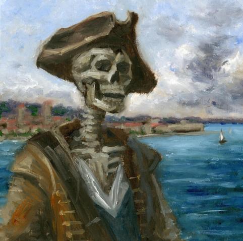 oil painting of a skeleton pirate 