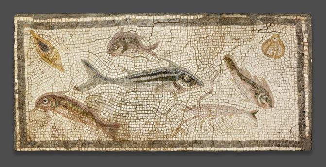 Fish and shellfish in a mosaic