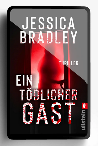 Das Buchcover ist in schwarz, weiß und rot gehalten und zeigt eine rötliche Glastür mit einer unscharfen Silhouette dahinter.