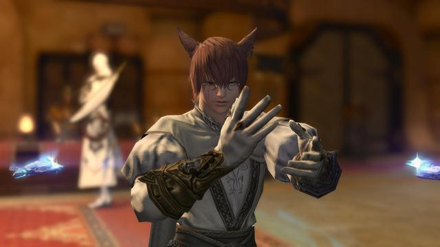 Noah Mihato:  A #gpose of a #FFXIV Miqo'te preparing to cast a spell as a Sage.