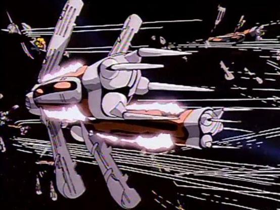 an image of insect-lie spaceships, silver colored mostly, with red regions, shooting barrages of laser blasts 
