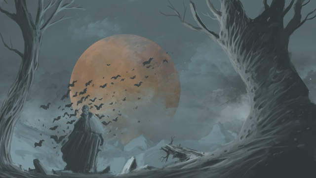 Vampire & full moon night landscape