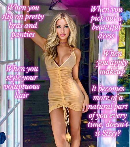When you slip on pretty bras and panties

When you style your voluptuous hair

When you pick out a beautiful dress

When you apply makeup

It becomes more of a natural part of you every time, doesn't it Sissy?