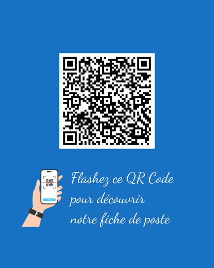 QR code à flasher pour accéder à la fiche de poste AHU Hygiène – CLIN, avec illustration d’un smartphone en train de scanner un QR code.