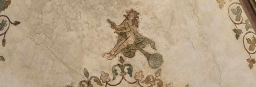 Wandmalerei einer "nachtfahrenden Frau" im Schleswiger Dom, um 1300