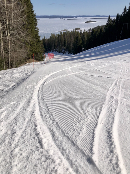 Soft spring snow on the side of the slope.