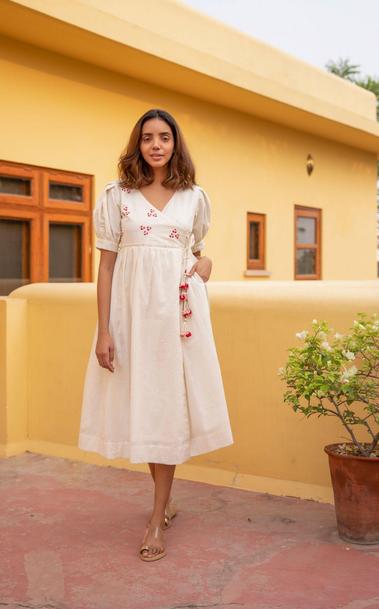 Floret Lurex Cotton Wrap Dresses