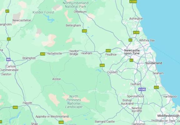 geographical map of Hexham in the North Pennines