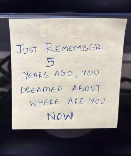 Just remember, five years ago, you dreamed about where you are now.