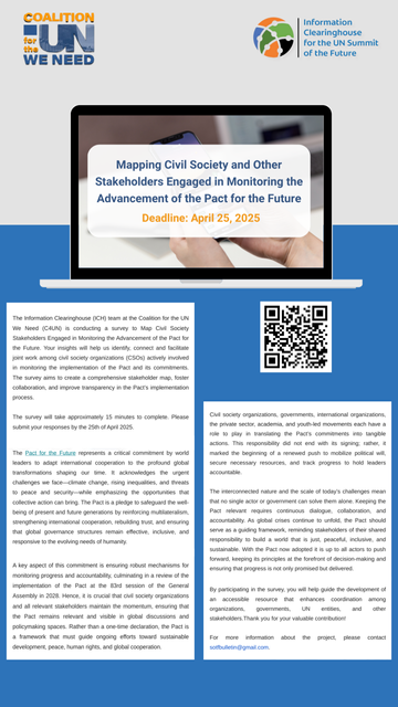 Information about the survey "Mapping Civil Society and Other Stakeholders Engaged in Monitoring the Advancement of the Pact for the Future".