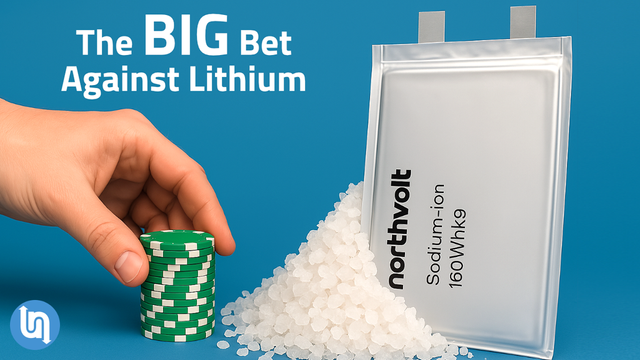 A Northvolt sodium-ion battery next to a pile of salt and poker chips