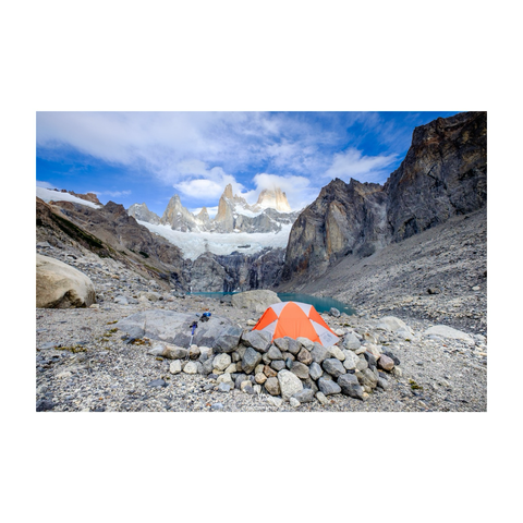A tent pitched at the foot of  Fitzroy, Patagonia
