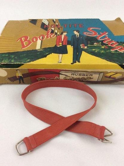 Photo of a rubber bookstrap of the type school kids used to use to carry their books around school