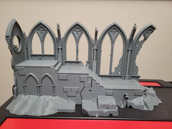 One side of the ruined cathedral printed in gray filament