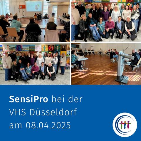 Collage mit Bildern aus der SensiPro-Schulung der VHS Düsseldorf.