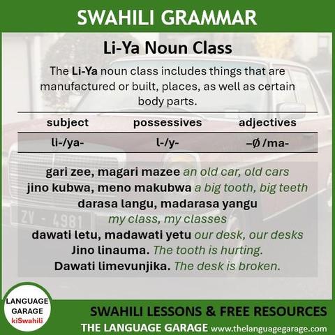 Swahili grammar for the li-ya noun class, image of an old car