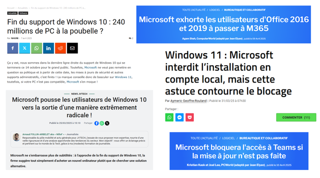 Montage de plus unes de médias concernant Microsoft